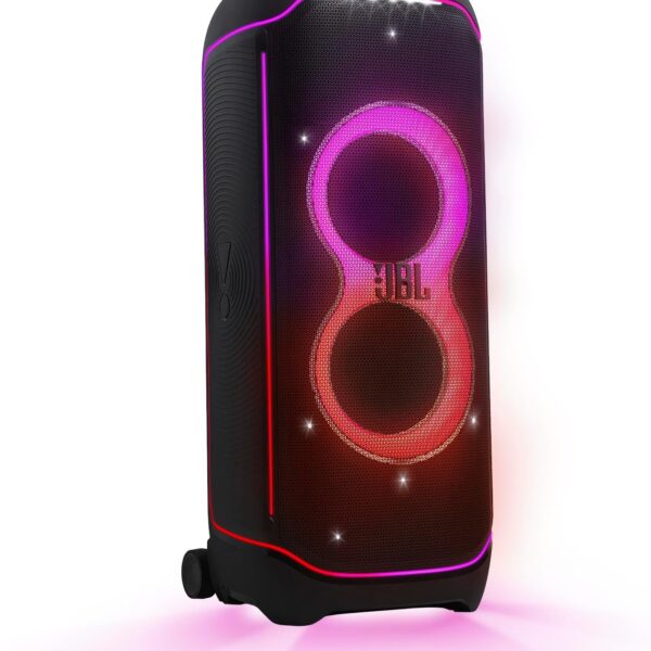 JBL Partybox Ultimate - Multi Purpose Party Speaker, with Wi-fi & Bluetooth Connectivity, Wireless, Lightshow, IPx4 Slashproof, Dual Mic & Guitar Inputs, Handle & Sturdy Wheels, Black